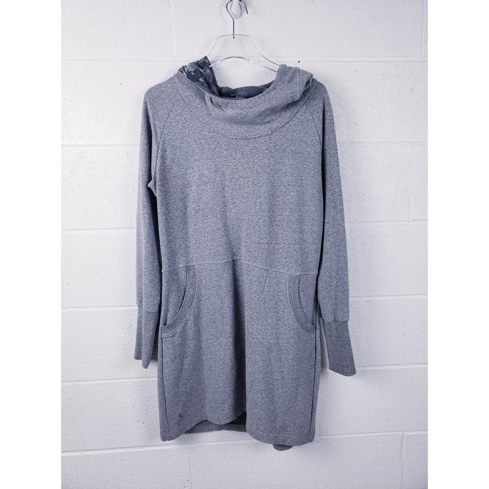 Lole Gray Hooded Sweatshirt Tunic Dress Long Sleeve Pockets Womens Size Large